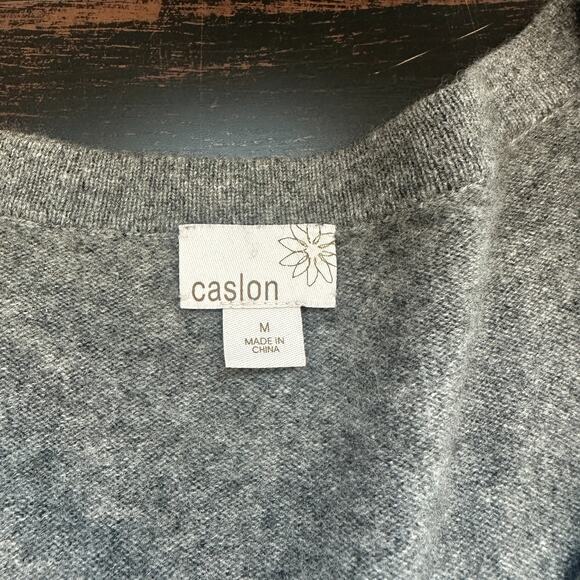Caslon Sweater Women Medium 100% Cashmere Pullover Gray V Neck Casual Work - Picture 6 of 9
